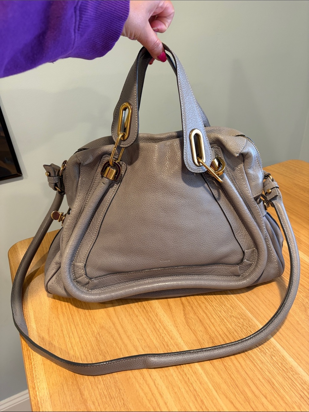 Chloe Paraty Grey Pebbled Leather shoulder Bag